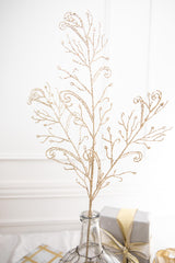 34" Champagne Glitter Lace Leaf Spray