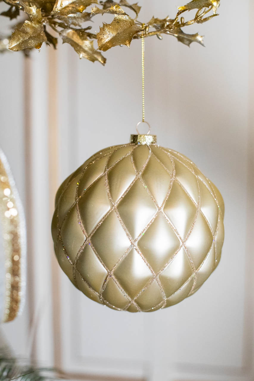 15 CM Champagne Matte Glitter Net Ball Ornament