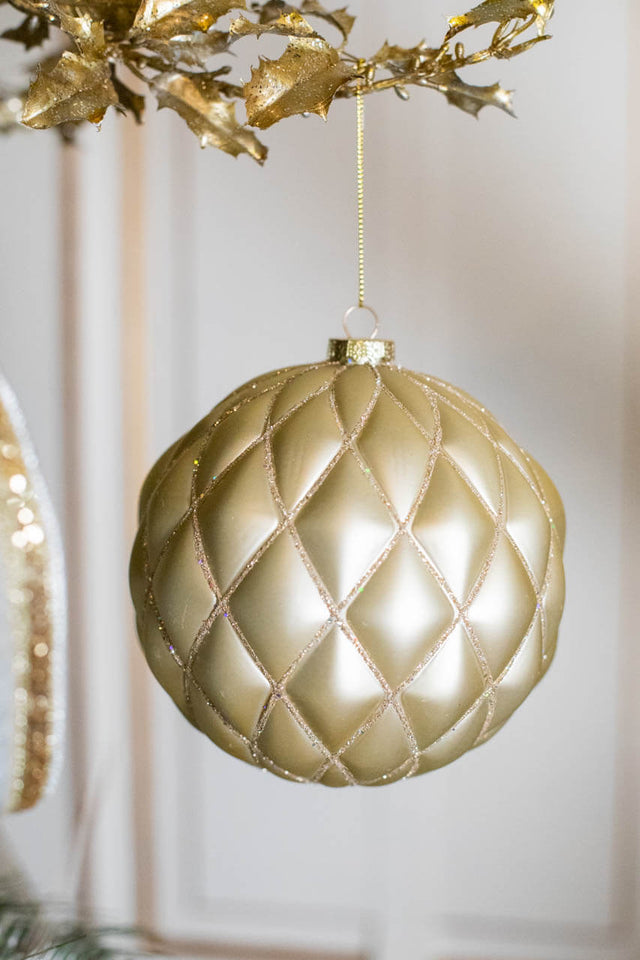 15 CM Champagne Matte Glitter Net Ball Ornament