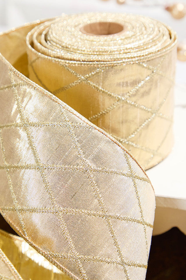 Champagne Gold Dupion Ribbon 4Inch x 10 Yard