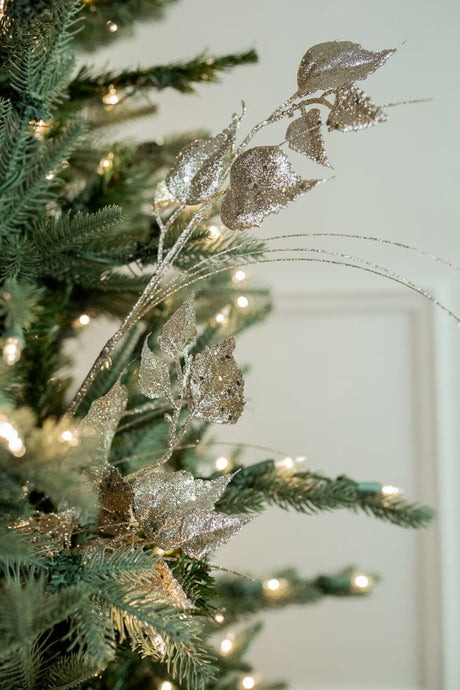 30” Champagne Glitter Sequin Rose Leaf Grass Christmas Spray