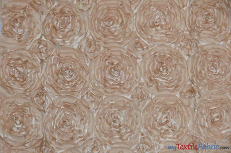 Rosette Satin Polyester Fabric - 3D Satin Floral Embroidery, 52/54" Width (Yards, Bolts, Sample Swatch)