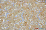 Rosette Satin Bordeaux Polyester Fabric - 3D Floral Satin Embroidered On A Mesh, Bordeaux, 52" Width (1 Yard)