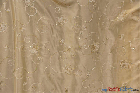 Aurora Taffeta Embroidered Floral Taffeta Fabric - Multi Color Floral Embroidery With Sequins, 54" Width (1 Yard)