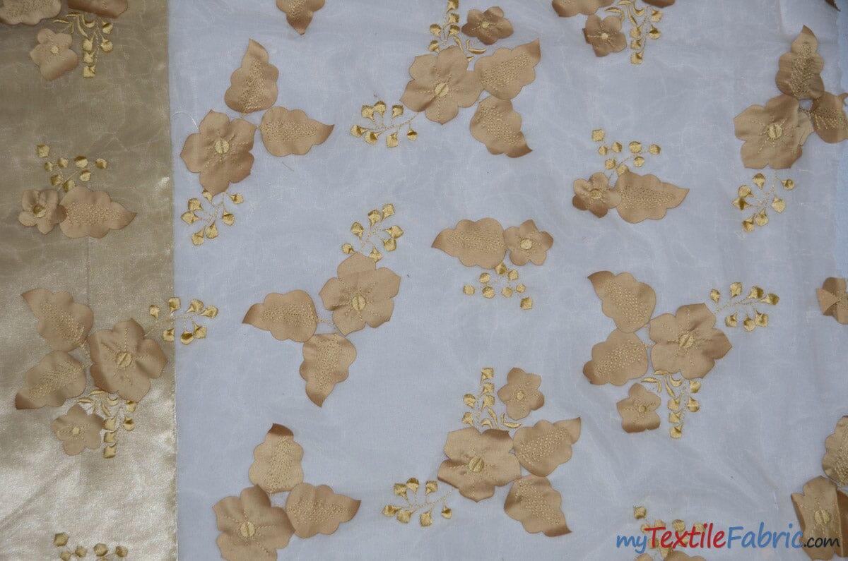 Applique Organza Polyester Fabric - Sheer Leaf Applique, Double Scallop Edge, 50/52" Wide (1 Yard)