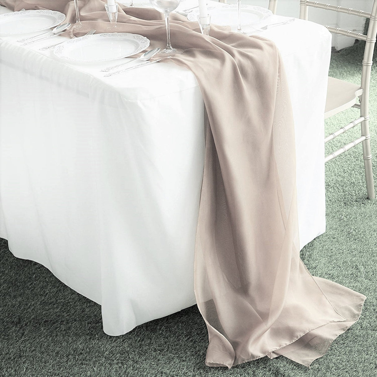 Chiffon Wedding Table Runner Fabric - Sheer Flowing Chiffon, 14" Wide x 120" Long, Ivory (1 Runner)