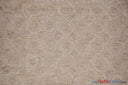 Wedding Floral Chiffon Polyester Fabric - 3D Floral Embroidery, Semi Sheer, 52" Width, Champagne, White, Ivory (1 Yard)