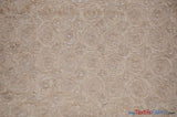 Wedding Floral Chiffon Polyester Fabric - 3D Floral Embroidery, Semi Sheer, 52" Width, Champagne, White, Ivory (1 Yard)
