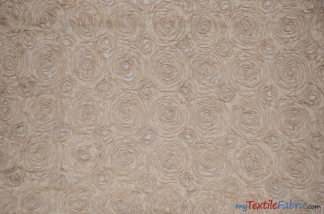 Wedding Floral Chiffon Polyester Fabric - 3D Floral Embroidery, Semi Sheer, 52" Width, Champagne, White, Ivory (1 Yard)