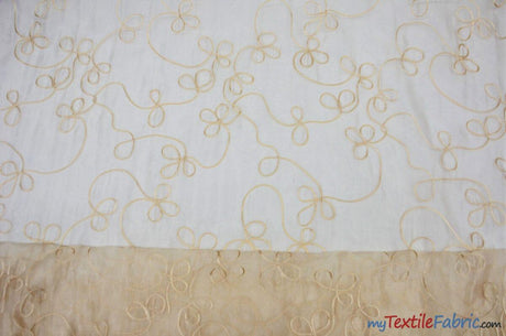 Fantasia Sheer Organza Embroidery Fabric - Embroidered Floral Sheer, 54" Width, Multiple Colors (1 Yard)