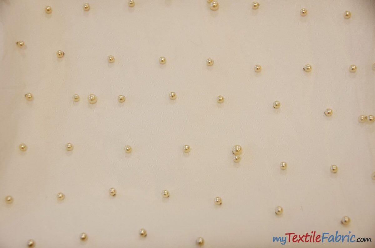 Very Soft Tulle With Pearls Polyester Fabric - Sheer Beaded Tulle, 52" Width (1 Yard)