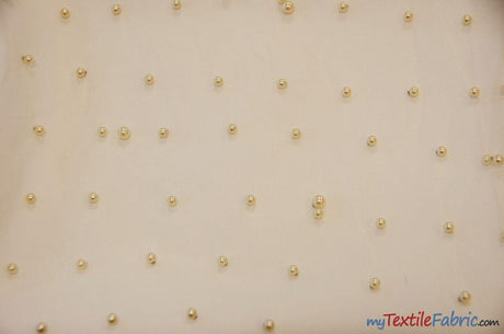 Very Soft Tulle With Pearls Polyester Fabric - Sheer Beaded Tulle, 52" Width (1 Yard)
