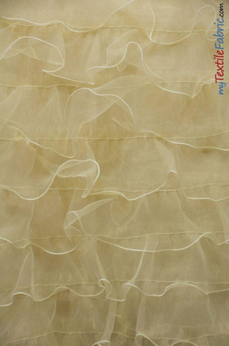 Organza Ruffled Mesh Polyester Fabric - Layered Ruffle Mesh, 57" Wide, Multiple Colors (1 Yard)