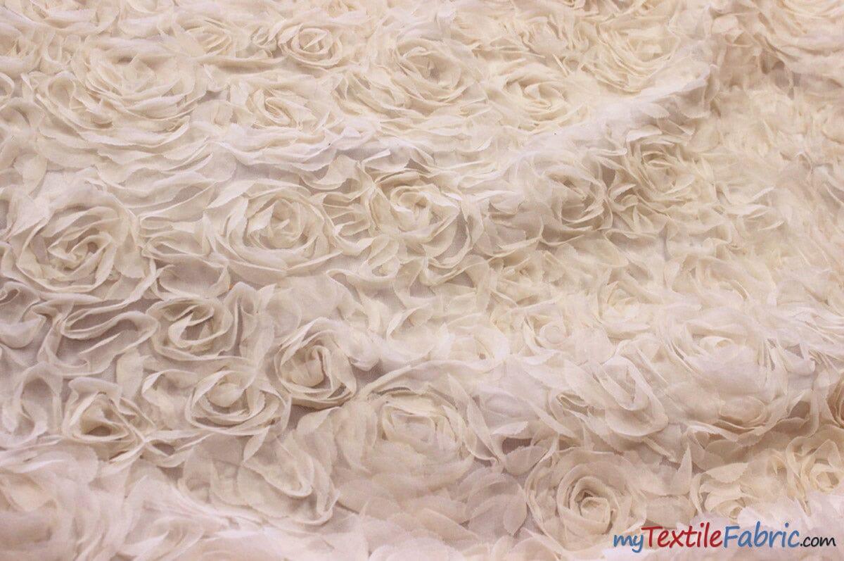 Sheer Rose Garden Polyester Fabric - 3D Floral Chiffon Embroidered On Mesh, Multiple Colors, 52" Width (1 Yard)