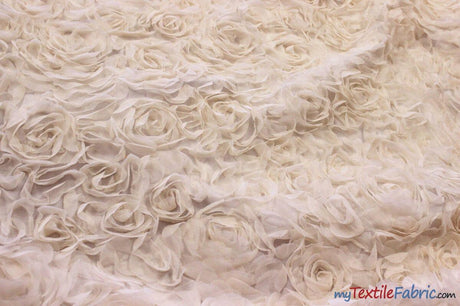 Sheer Rose Garden Polyester Fabric - 3D Floral Chiffon Embroidered On Mesh, Multiple Colors, 52" Width (1 Yard)