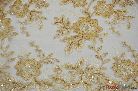Edith Embroidery Fabric - Two Tone Floral Embroidery, Sheer Tulle, 52" Width, Multiple Colors (1 Yard)