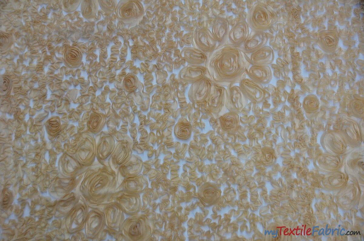 Wedding Bliss 100 Percent Polyester Chiffon Fabric - 3D Floral Embroidery, Semi Sheer, 52" Width, 4 Colors (1 Yard)