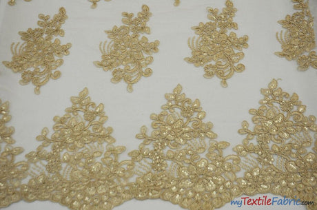 Camilla Embroidery Polyester Fabric - Flower Embroidery With Sequins, Sheer Bridal Lace, 52" Width (1 Yard)