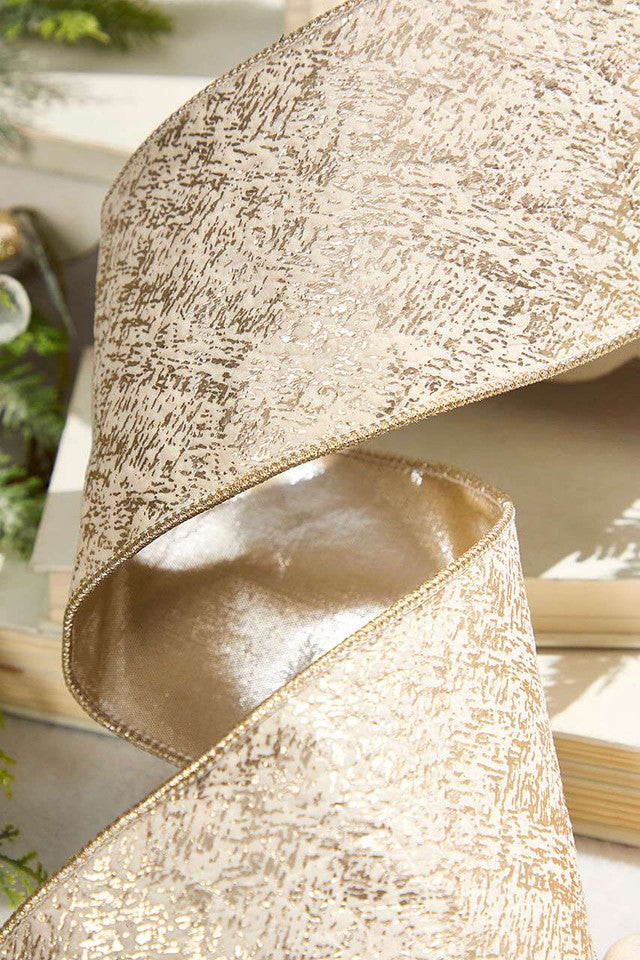 4 Inch x 5 Yard Champagne Velvet Metallic Back Wired Ribbon