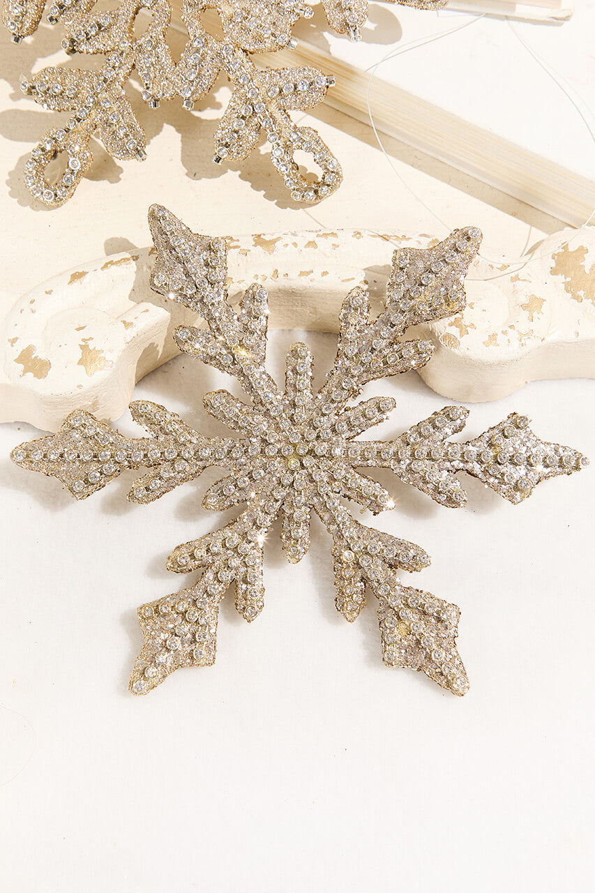 7.75" Jewel Beaded Snowflake Ornament - Champagne