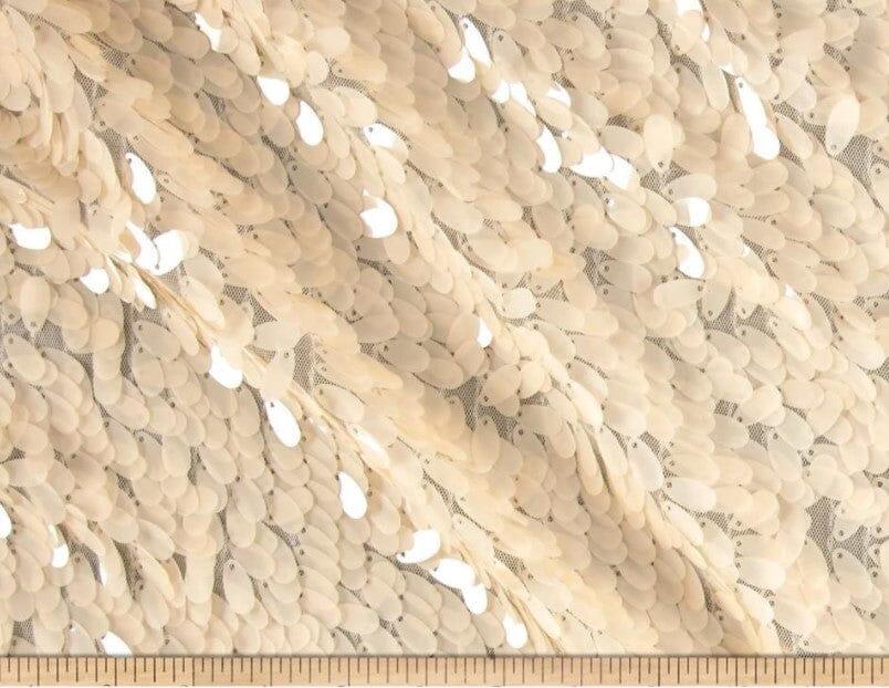 Raindrop Sequins Polyester Fabric - Transparent Oval Sequins, 52" Width, Two Colors (1 Yard)