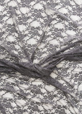 Charcoal Grey Nylon Spandex Fabric - 4-Way Stretch Vintage Look Shimmery Floral Lace Sheer, Charcoal Grey, 58/60" Width (1 Yard)