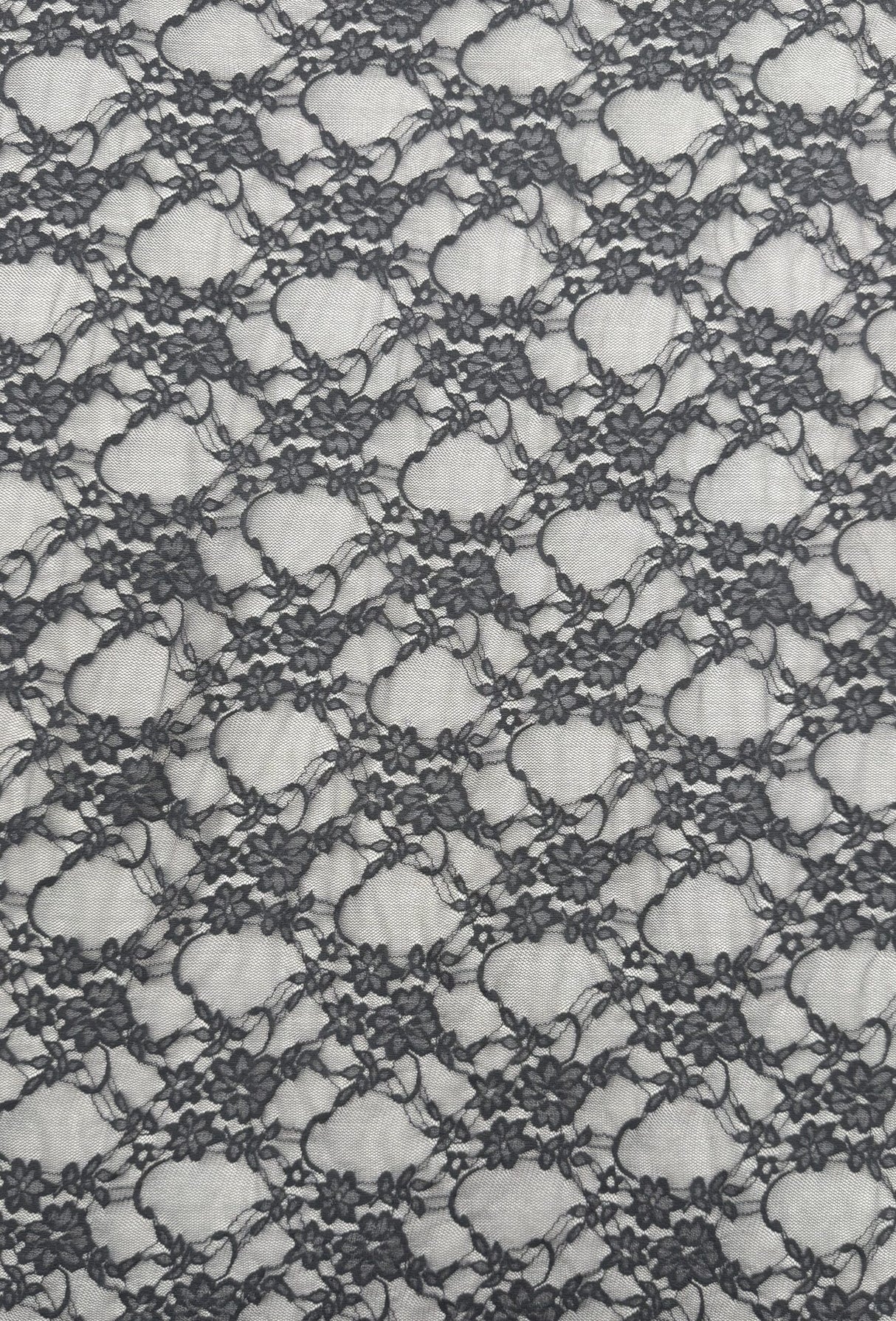Charcoal Grey Nylon Spandex Fabric - 4-Way Stretch Vintage Look Shimmery Floral Lace Sheer, Charcoal Grey, 58/60" Width (1 Yard)