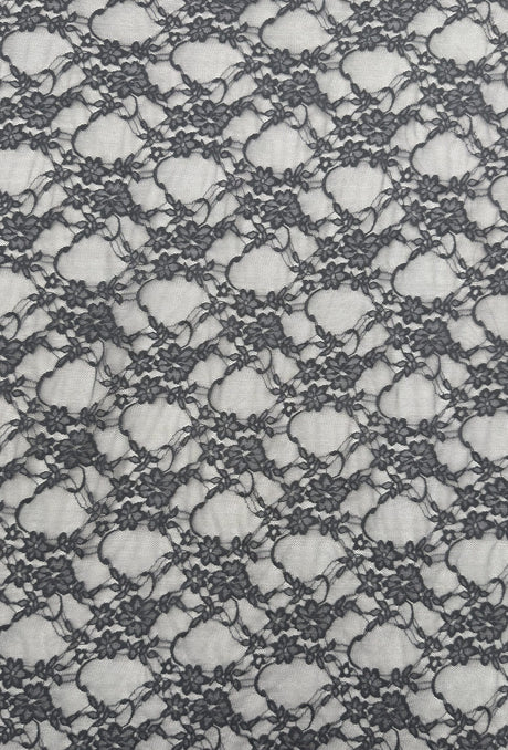 Charcoal Grey Nylon Spandex Fabric - 4-Way Stretch Vintage Look Shimmery Floral Lace Sheer, Charcoal Grey, 58/60" Width (1 Yard)
