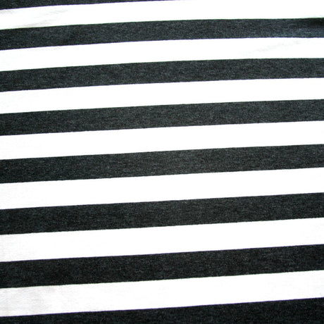 Rayon Lycra Jersey Knit Heathered Charcoal and Ivory Stripes 28" Remnant