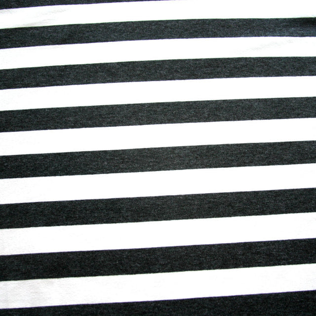 Rayon Lycra Jersey Knit Heathered Charcoal and Ivory Stripes 28" Remnant
