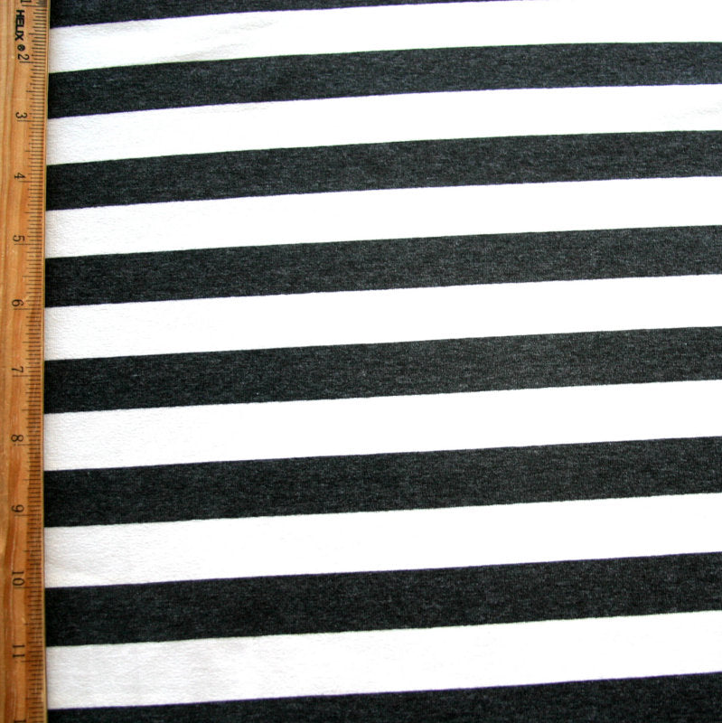 Rayon Lycra Jersey Knit Heathered Charcoal and Ivory Stripes 28" Remnant