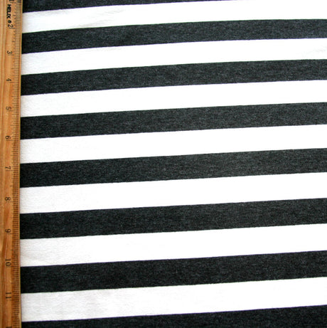 Rayon Lycra Jersey Knit Heathered Charcoal and Ivory Stripes 28" Remnant