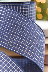 4" x 10 Yard Blue & White Checkered Stitch Ribbon