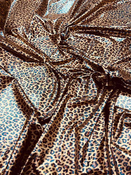 Cheetah Print Stretch Latex Fabric - Brown/Black Cheetah Print, 58" Width (1 Yard)