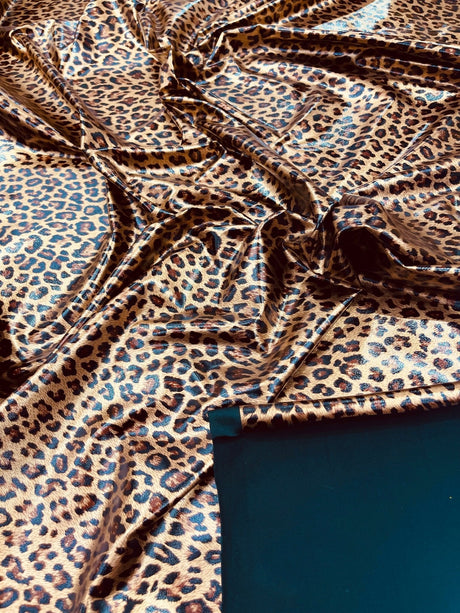 Cheetah Print Stretch Latex Fabric - Brown/Black Cheetah Print, 58" Width (1 Yard)