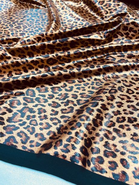 Cheetah Print Stretch Latex Fabric - Brown/Black Cheetah Print, 58" Width (1 Yard)