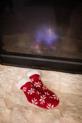 Red Chenille Snowflake Thermal Slipper Socks w/ Non-Slip Grippers