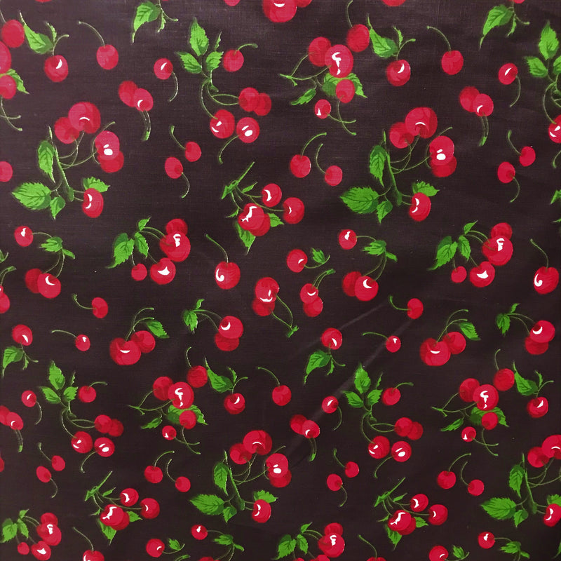 Black Cherries Poly Cotton Fabric - Black Cherries Print, 59/60" Width (1 Yard)