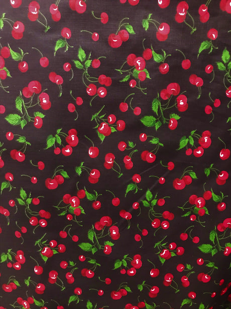 Black Cherries Poly Cotton Fabric - Black Cherries Print, 59/60" Width (1 Yard)