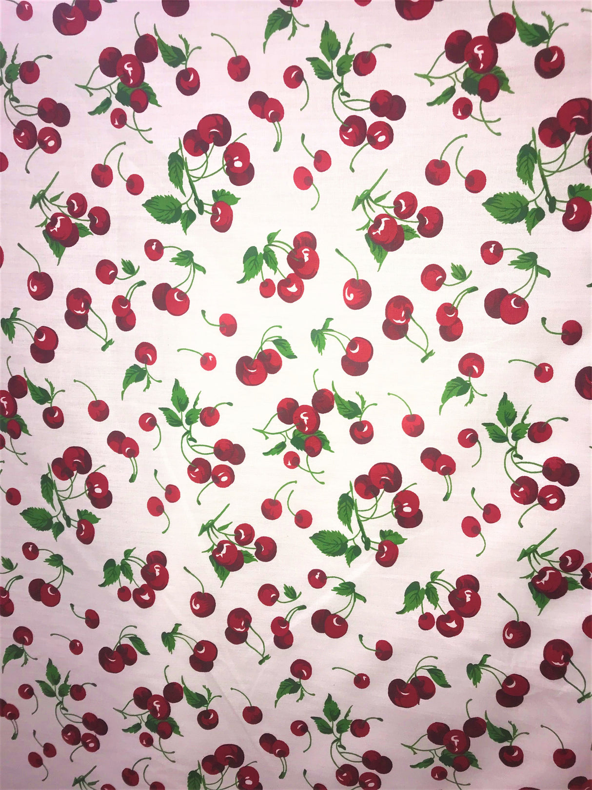 Cherries White Poly Cotton Fabric - White Cherry Print, 59/60" Width (1 Yard)
