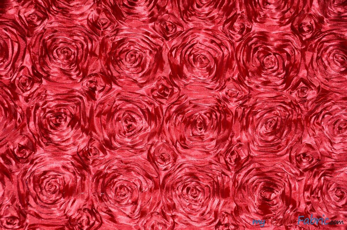 Rosette Satin Polyester Fabric - 3D Satin Floral Embroidery, 52/54" Width (Yards, Bolts, Sample Swatch)