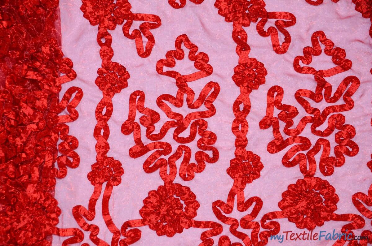 Luxury Organza Embroidery Polyester Fabric - Sheer Ribbon Embroidery, 54" Width, Multiple Colors (1 Yard)
