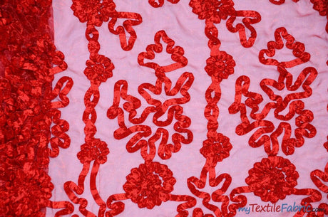 Luxury Organza Embroidery Polyester Fabric - Sheer Ribbon Embroidery, 54" Width, Multiple Colors (1 Yard)