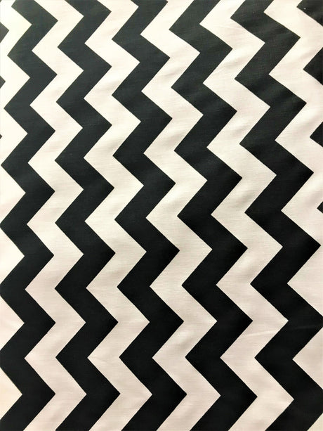 1" Chevron Black Poly Cotton Fabric - Black Chevron, 59/60" Width (1 Yard)