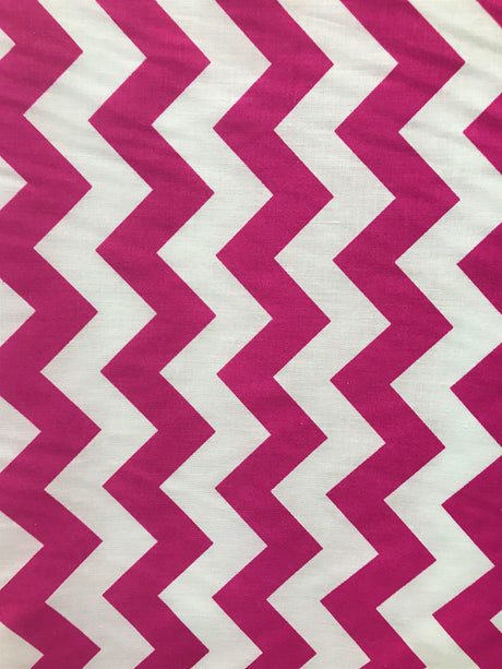 Fuchsia 1" Chevron Poly Cotton Fabric - Fuchsia Chevron, 59/60" Width (1 Yard)