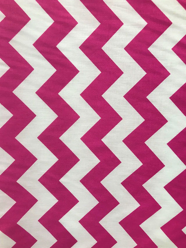 Fuchsia 1" Chevron Poly Cotton Fabric - Fuchsia Chevron, 59/60" Width (1 Yard)