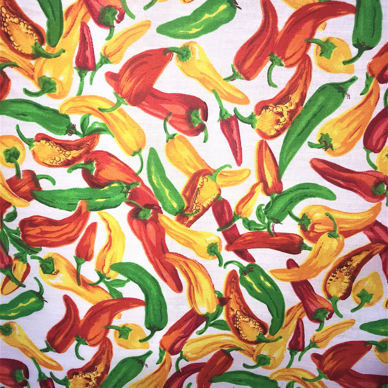 Chilies White Poly Cotton Fabric - Chili Print, White, 59/60" Width (1 Yard)