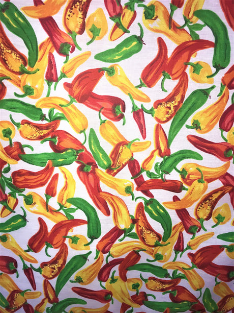 Chilies White Poly Cotton Fabric - Chili Print, White, 59/60" Width (1 Yard)