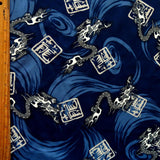 Microfiber Boardshort Fabric Chinese Dragons Navy