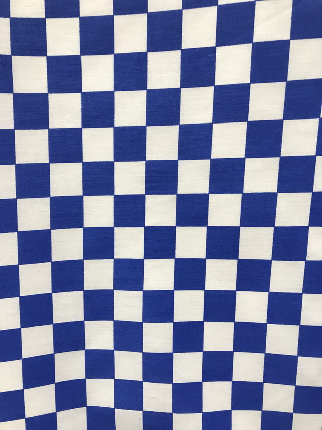 Checkered Royal Poly Cotton Fabric - Royal Checkered, 59/60" Width (1 Yard)